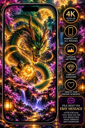 Green dragon golden moon - 4k,